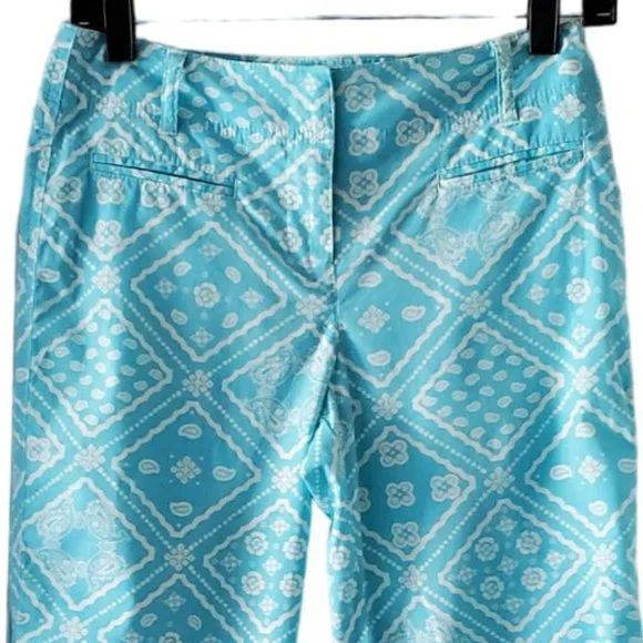 Ann Taylor Loft Boho Paisley Crop Pants | Like New | 0P | Turquoise White - Picture 7 of 12